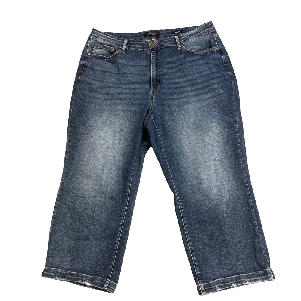 Judy Blue Jeans Women 22W Blue Wife Leg Denim straight Fit Raw Hem Distressed
